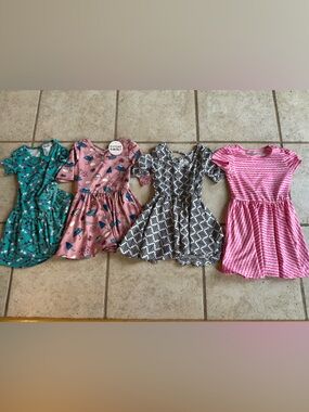 Dot Dot Smile Girls Dress Lot - Teal, Pink, Black & Pink Stripe